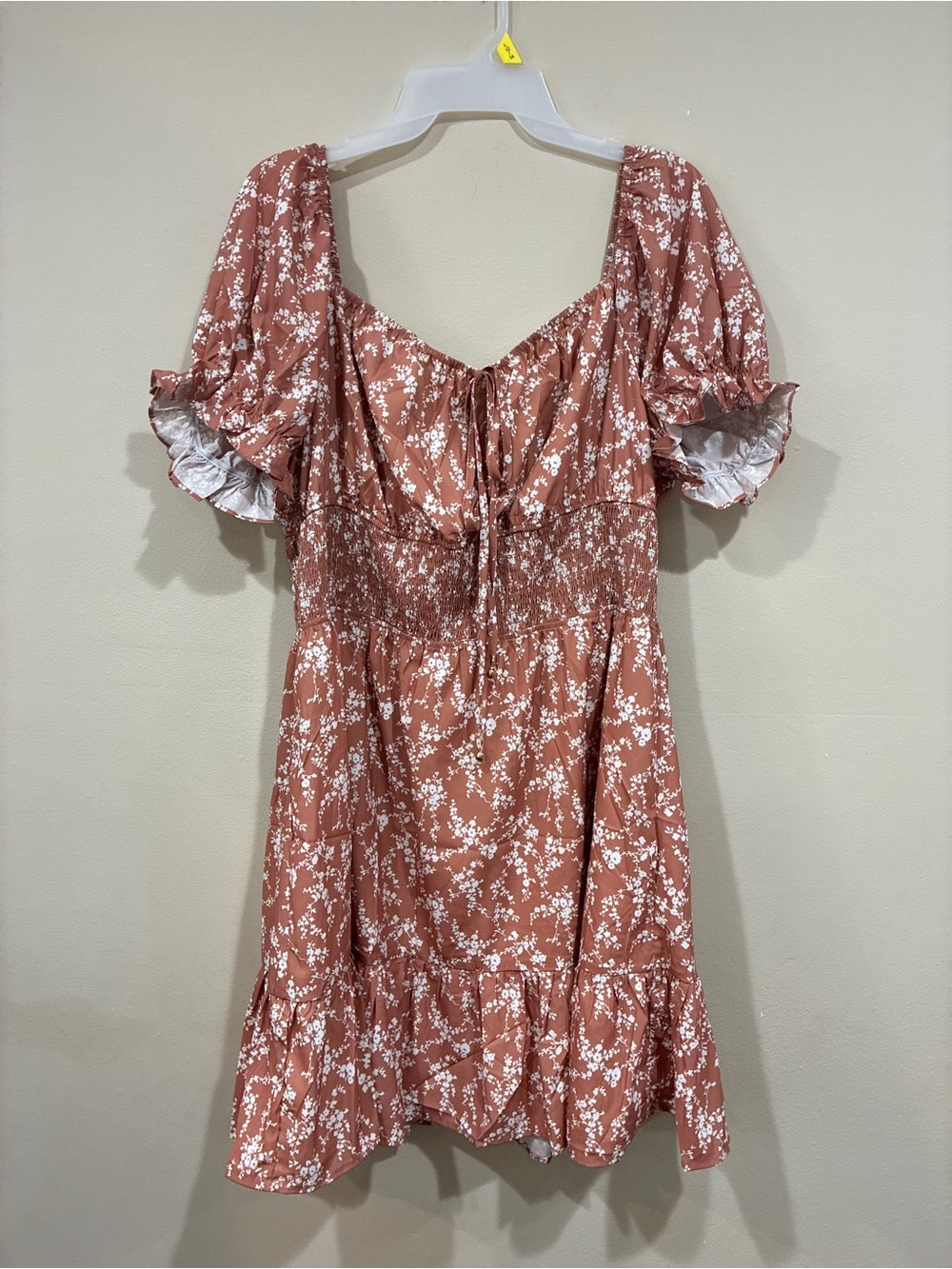 Women's Rust Floral Puff Sleeve Dress